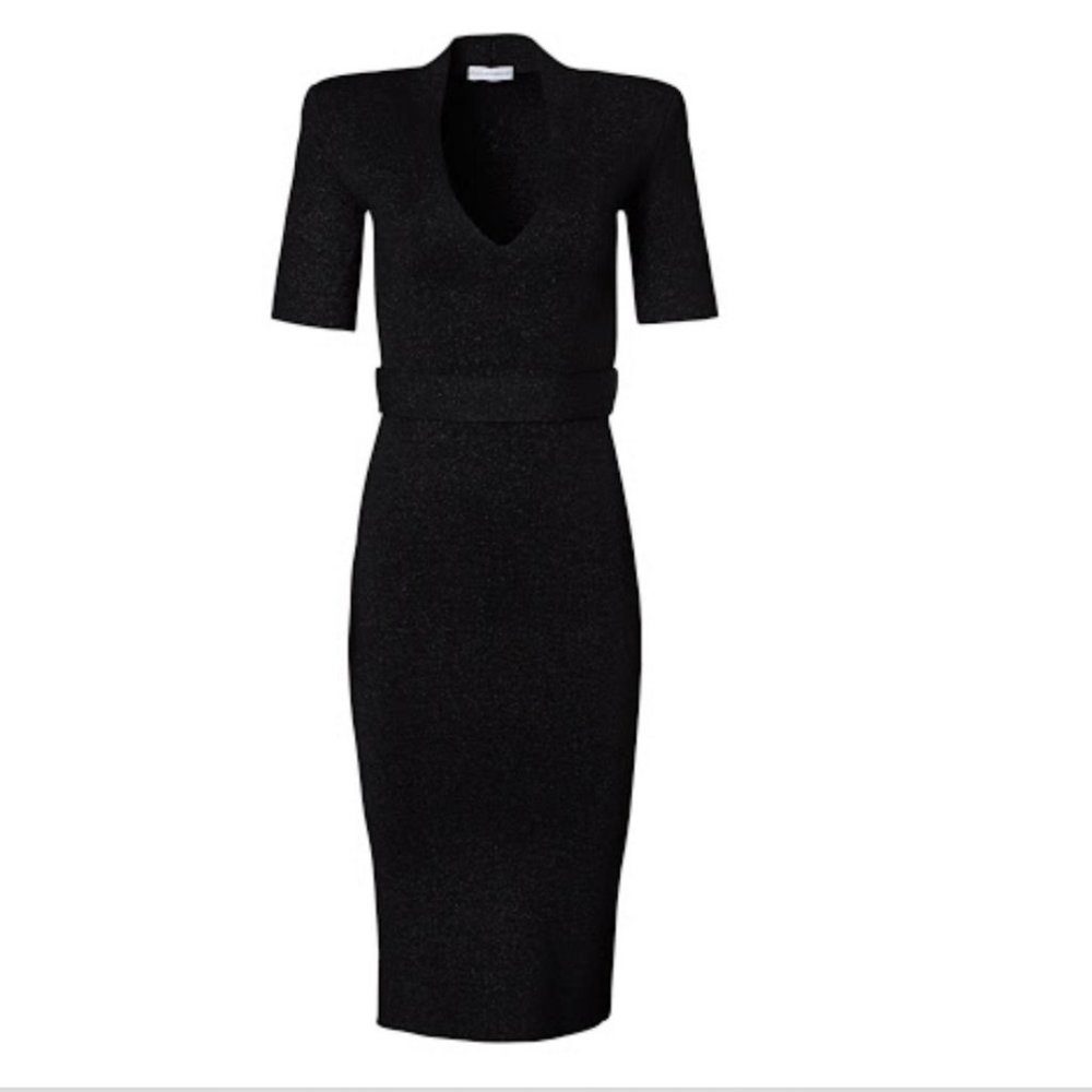 NWT Scanlan Theodore Crepe Knit Tinsel Black Dress